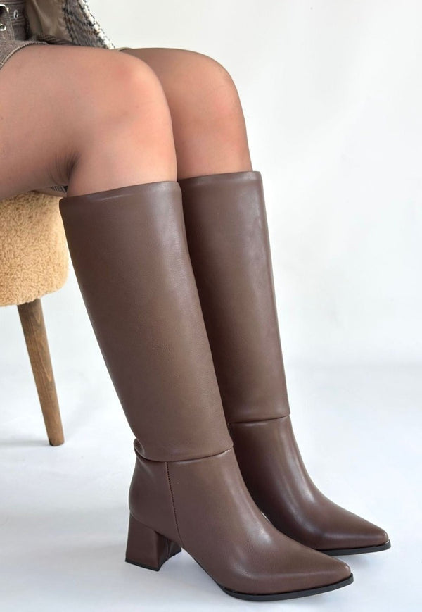 Scarpax Roksa Acı Kahvei Cilt Topuklu Çizme