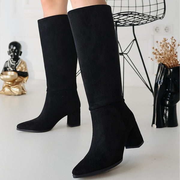 Scarpax Roksa Siyah Süet Topuklu Çizme - TR SCARPAX