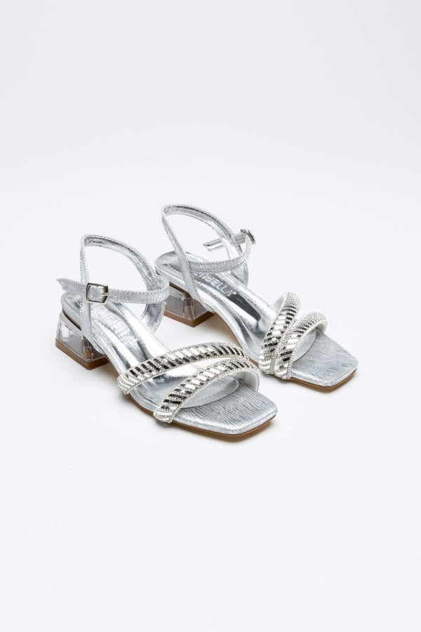 Scarpax Rule Gümüş Taşlı Kadın Topuklu Sandalet