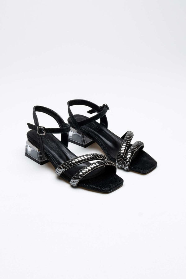 Scarpax Rule Siyah Taşlı Kadın Topuklu Sandalet