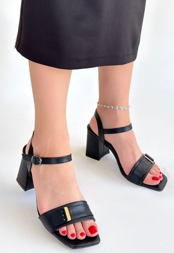 Scarpax Ruty Siyah Cilt Topuklu Ayakkabı