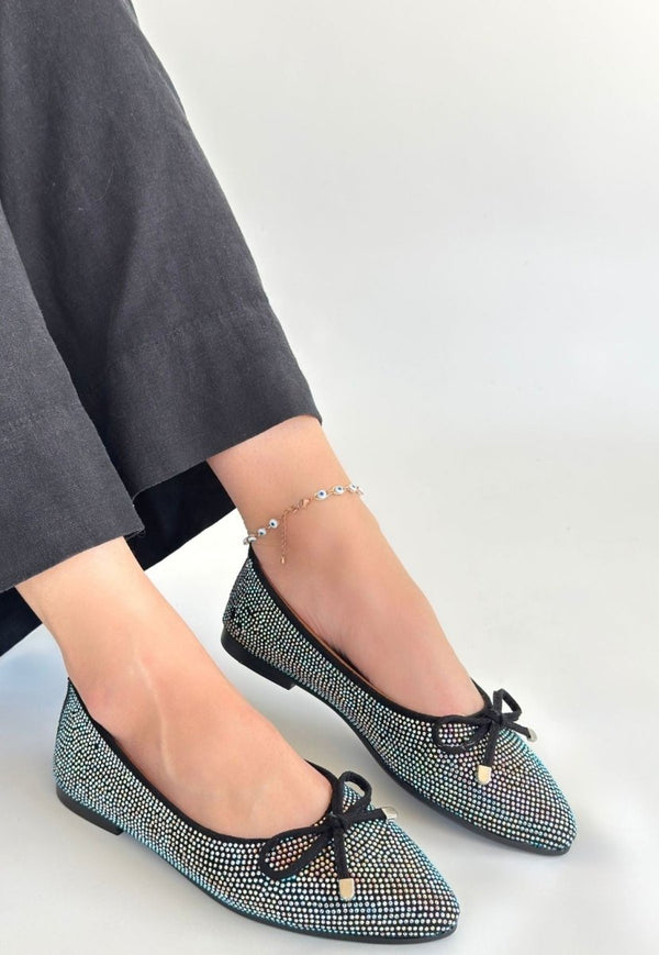 Scarpax Sarra Siyah Saten İşlemeli Babet Ayakkabı