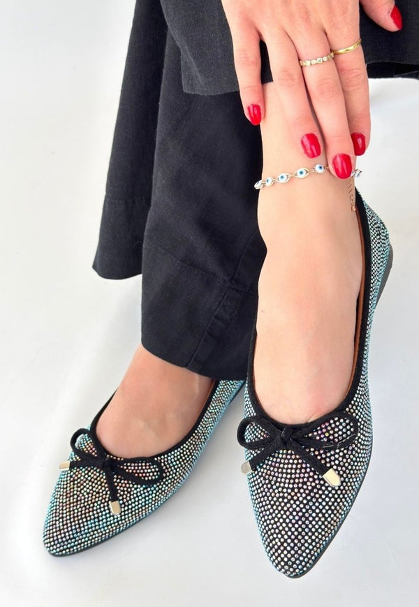 Scarpax Sarra Siyah Saten İşlemeli Babet Ayakkabı