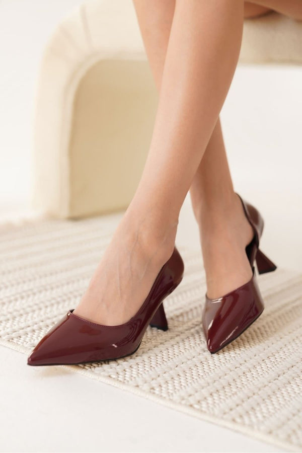 Scarpax Seraphine Kadın Bordo Rugan Topuklu Ayakkabı