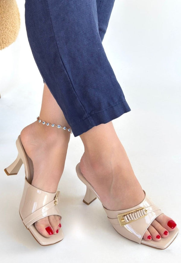 Scarpax Sief Bej Rugan Topuklu Terlik