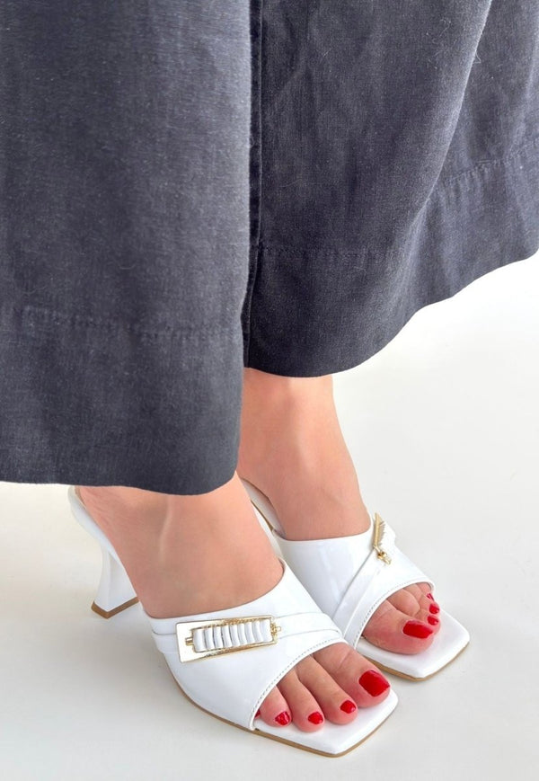 Scarpax Sief Beyaz Rugan Topuklu Terlik