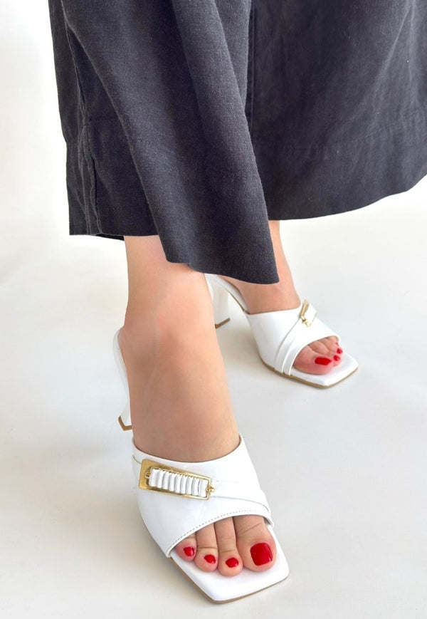 Scarpax Sief Beyaz Rugan Topuklu Terlik