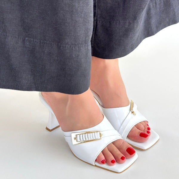 Scarpax Sief Beyaz Rugan Topuklu Terlik