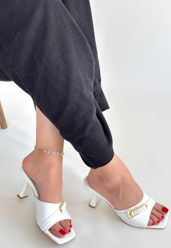 Scarpax Sief Beyaz Rugan Topuklu Terlik