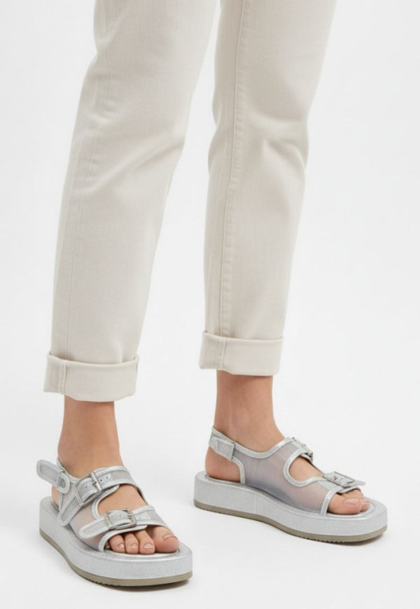 Scarpax Sinna Gümüş Cilt Tül Detaylı Sandalet