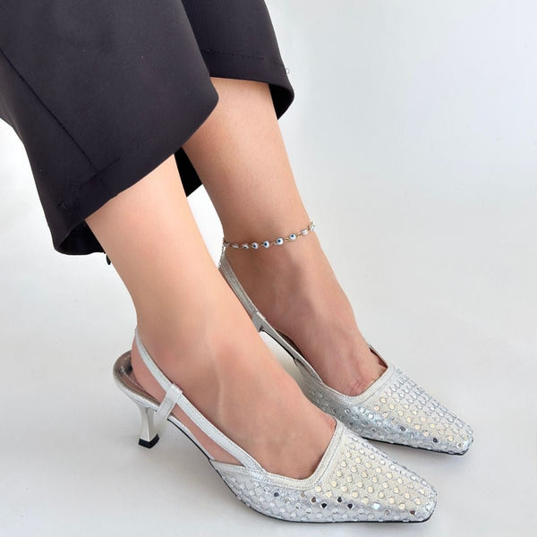 Scarpax Sione Gümüş Cilt Topuklu Ayakkabı