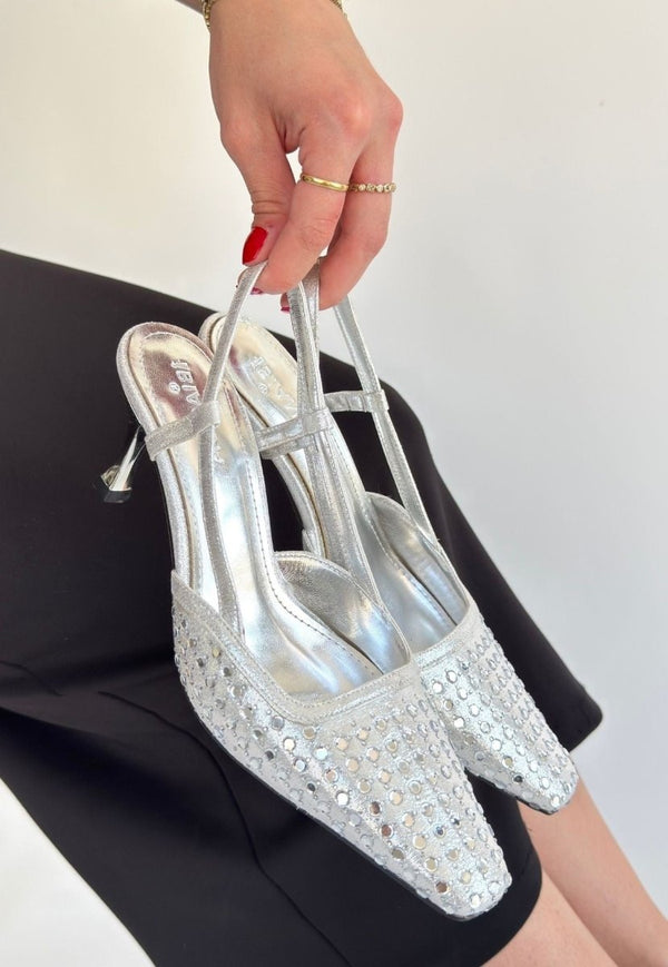 Scarpax Sione Gümüş Cilt Topuklu Ayakkabı