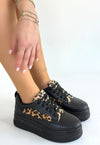 Scarpax Lorrin Siyah Cilt Leopar Detaylı Bağcıklı Spor Ayakkabı