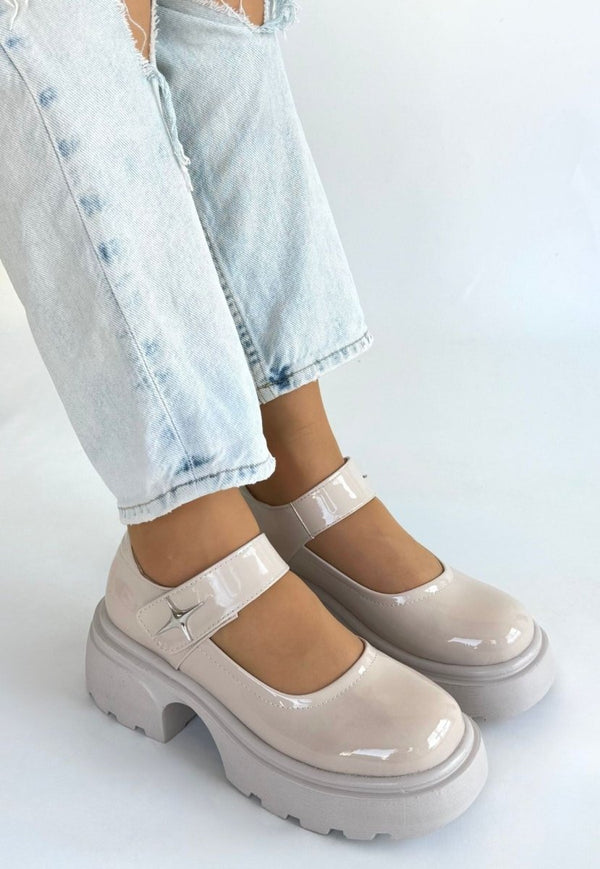 Scarpax Siyat Bej Rugan Dolgu Topuk Oxford Ayakkabı