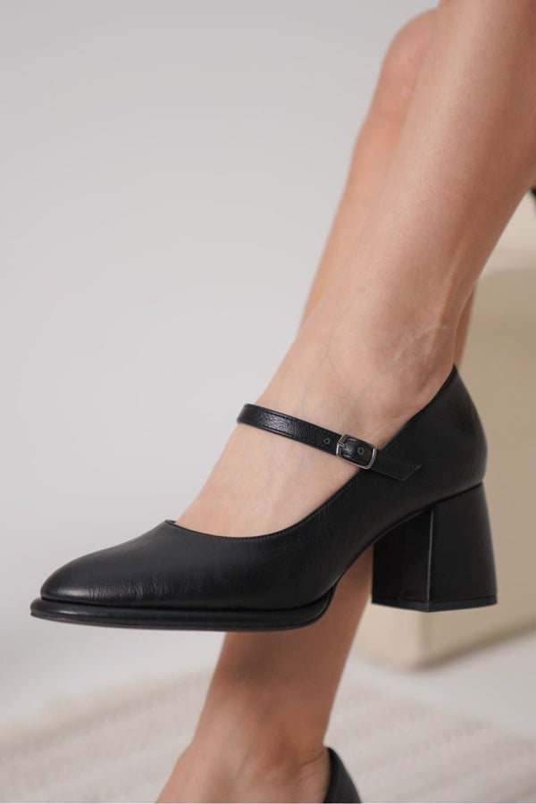 Scarpax Slay Siyah Cilt Kadın Topuklu Ayakkabı