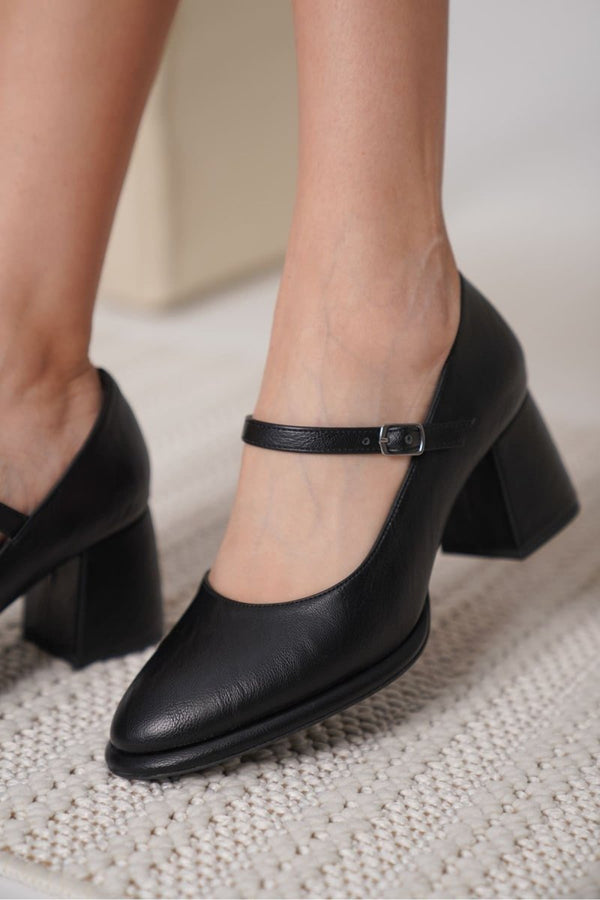 Scarpax Slay Siyah Cilt Kadın Topuklu Ayakkabı