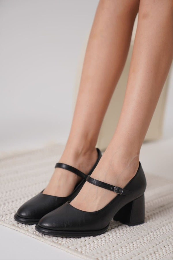 Scarpax Slay Siyah Cilt Kadın Topuklu Ayakkabı