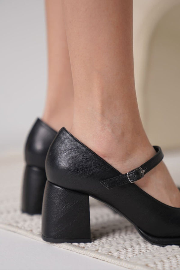 Scarpax Slay Siyah Cilt Kadın Topuklu Ayakkabı