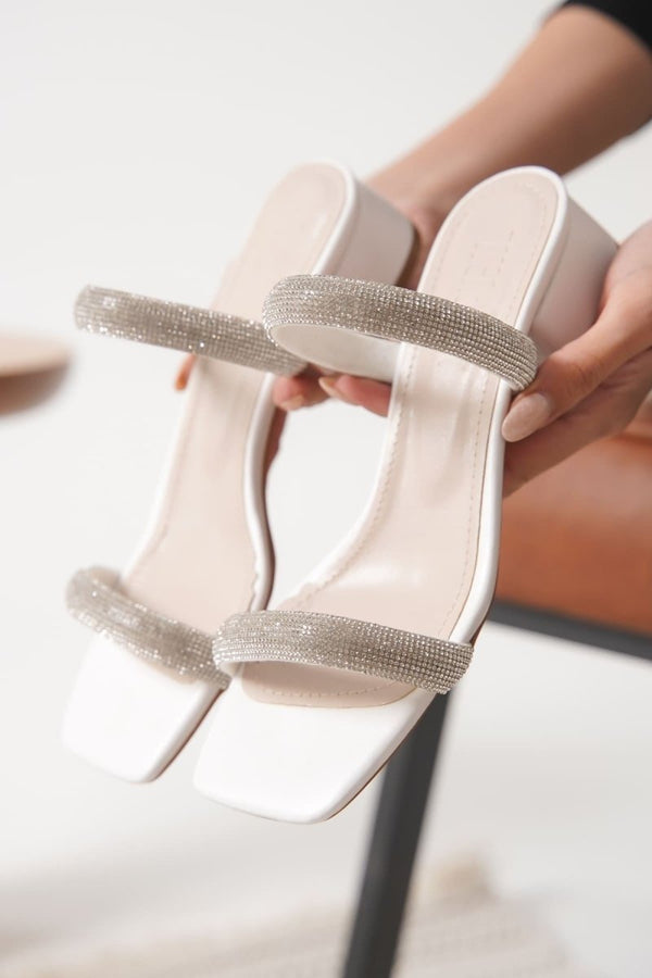 Scarpax Stella Kalın Topuklu Beyaz Kadın Terlik