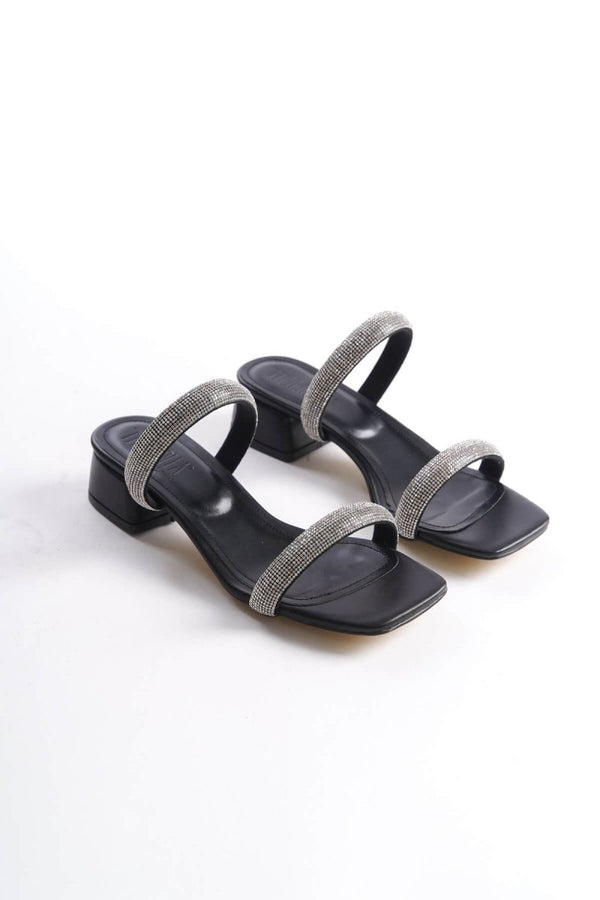 Scarpax Stella Kalın Topuklu Siyah Kadın Terlik