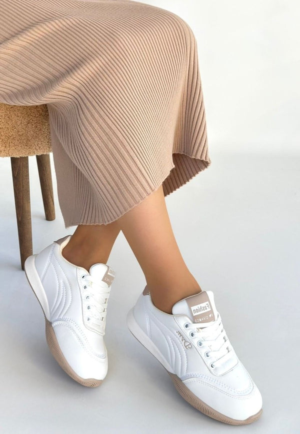 Scarpax Tawen Beyaz Cilt Bağcıklı Spor Ayakkabı