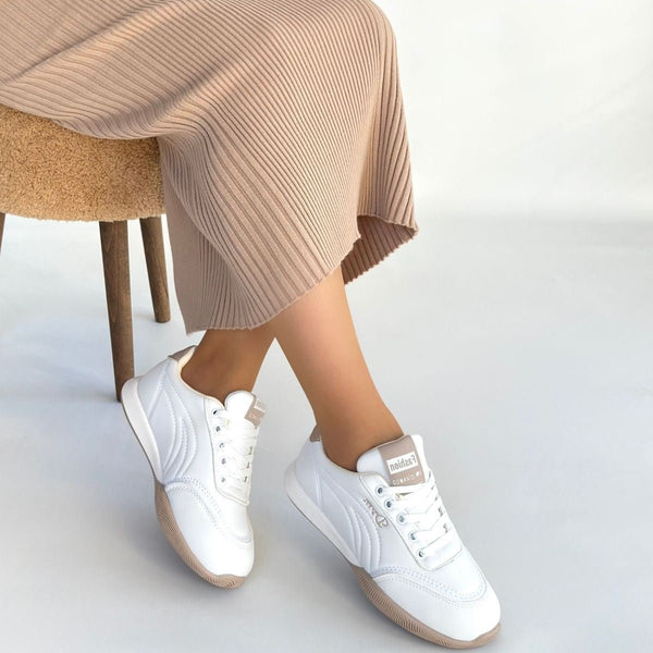 Scarpax Tawen Beyaz Cilt Bağcıklı Spor Ayakkabı