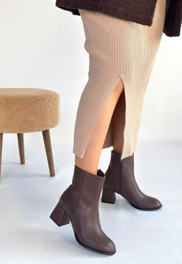 Scarpax Tendy Kahverengi Cilt Topuklu Bot