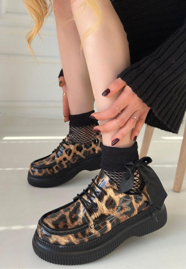 Scarpax Teop Leopar Rugan Bağcıklı Babet Ayakkabı - SCARPAX