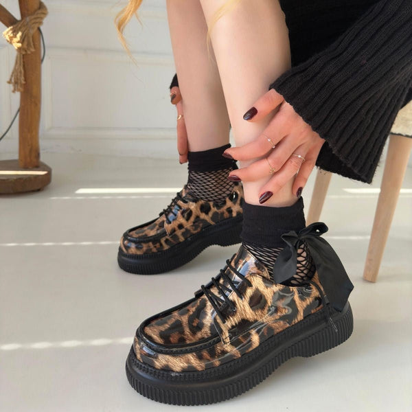 Scarpax Teop Leopar Rugan Bağcıklı Babet Ayakkabı - SCARPAX