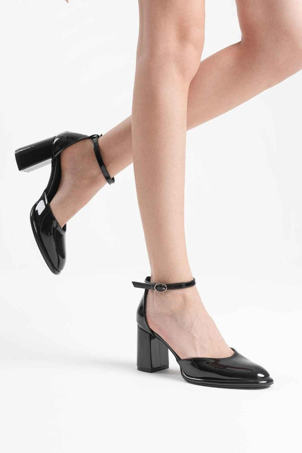 Scarpax Theresa Siyah Rugan Kadın Topuklu Ayakkabı