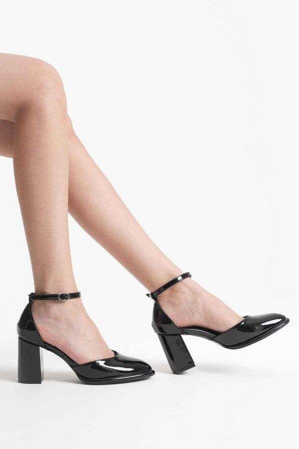 Scarpax Theresa Siyah Rugan Kadın Topuklu Ayakkabı