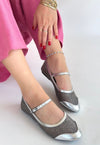 Scarpax Toyan Gümüş Cilt Babet Ayakkabı