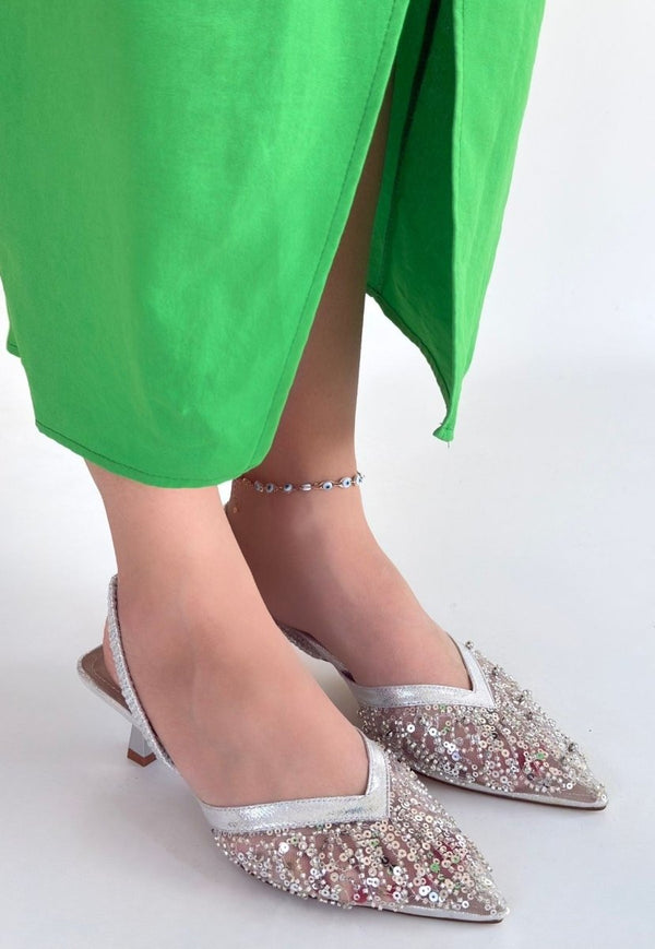 Scarpax Toyi Gümüş Saten Topuklu Ayakkabı