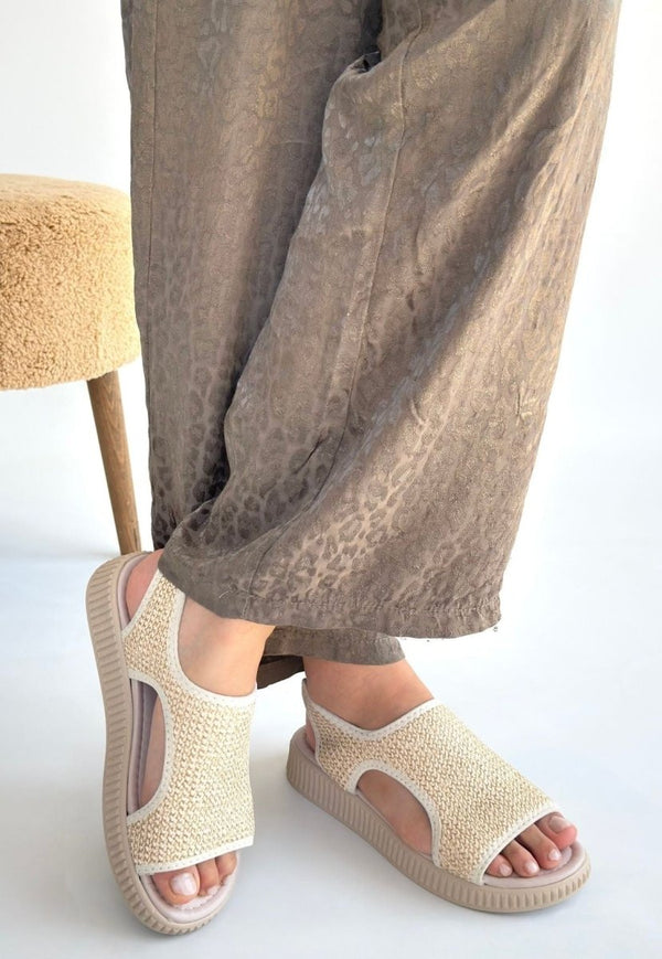 Scarpax Wayi Bej Hasır Cilt Sandalet