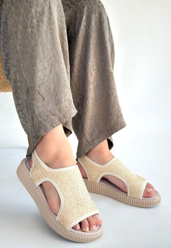 Scarpax Wayi Bej Hasır Cilt Sandalet