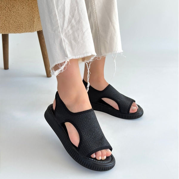 Scarpax Wayi Siyah Hasır Cilt Sandalet