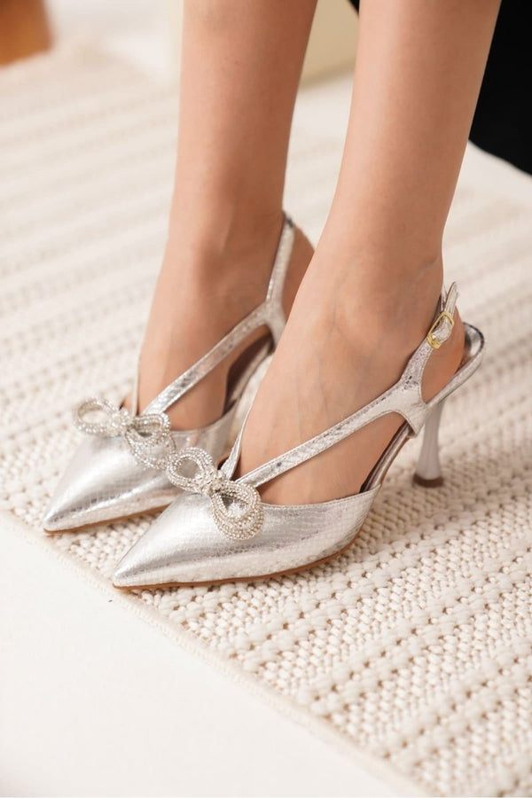 Scarpax Wines Kadın Gümüş Topuklu Ayakkabı