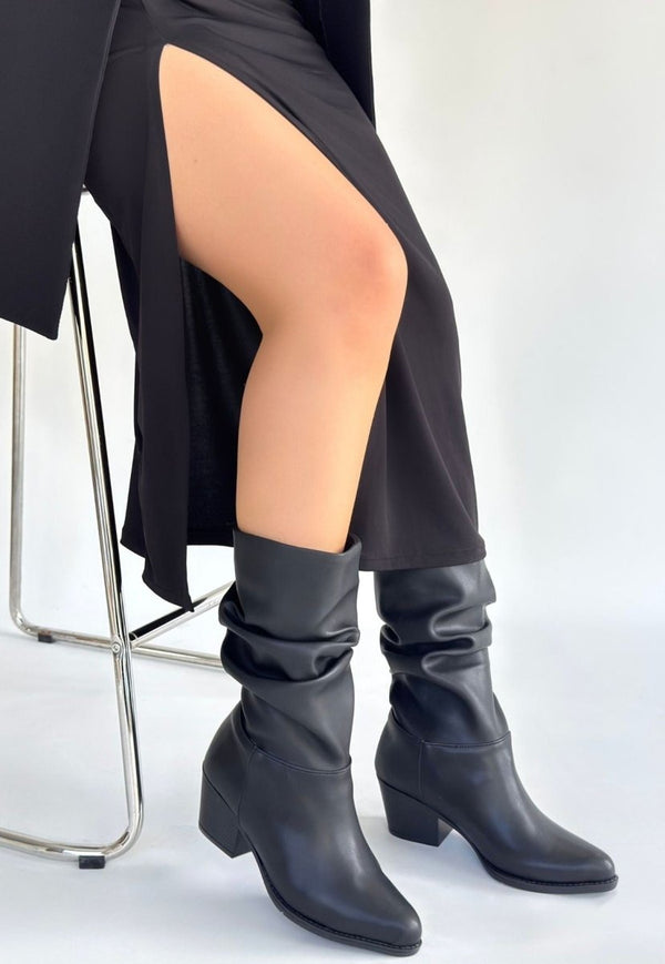 Scarpax Yior Siyah Cilt Topuklu Bot