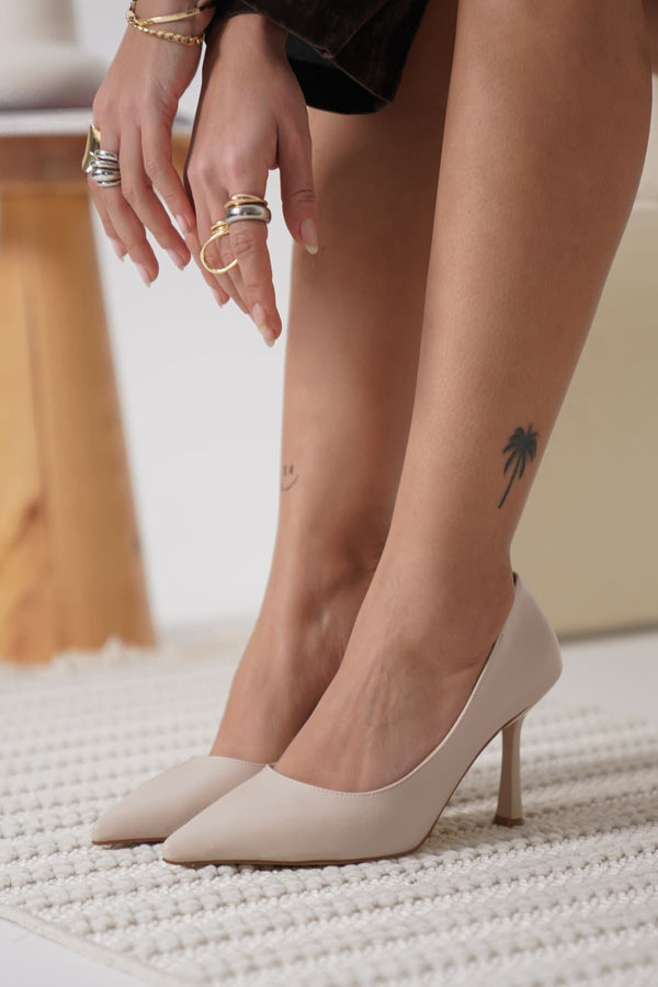 Scarpax Zelena Kadın Mat Bej Stiletto - SCARPAX