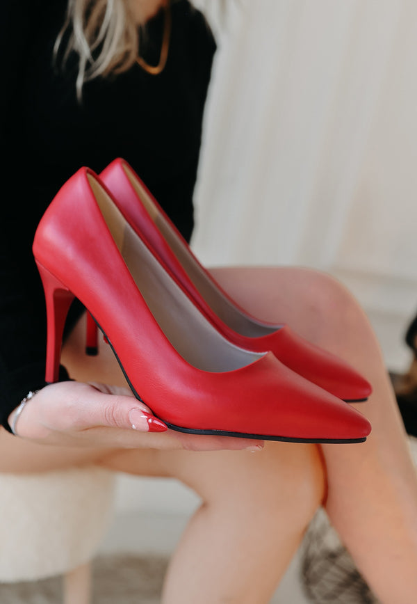 Scarpax Kırmızı Cilt Topuklu Stiletto Ayakkabı 9 Cm Rugan Taban