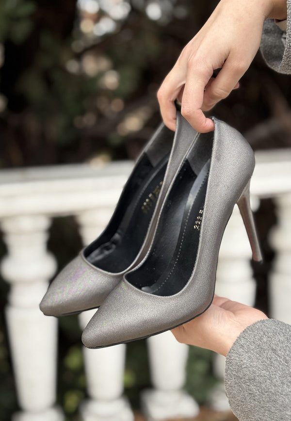 Scarpax Hillar Platin Saten Stiletto Ayakkabı