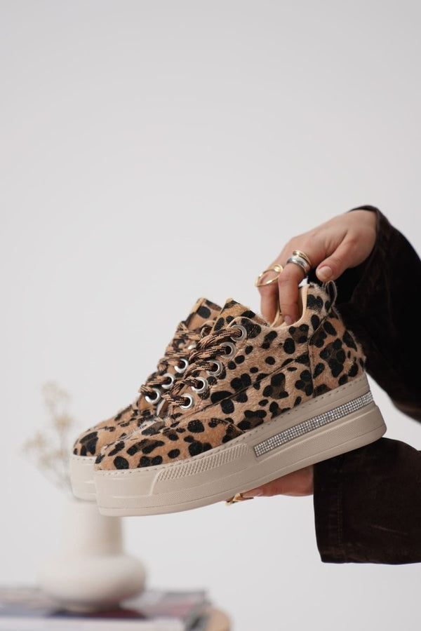 Scarpax Alice Kadın Leopar Desenli Gizli Topuklu Sneaker