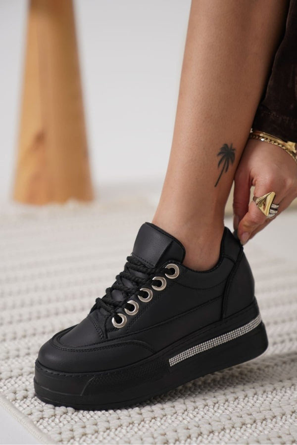 Scarpax Alice Kadın Siyah Tabanlı Siyah Gizli Topuklu Sneaker