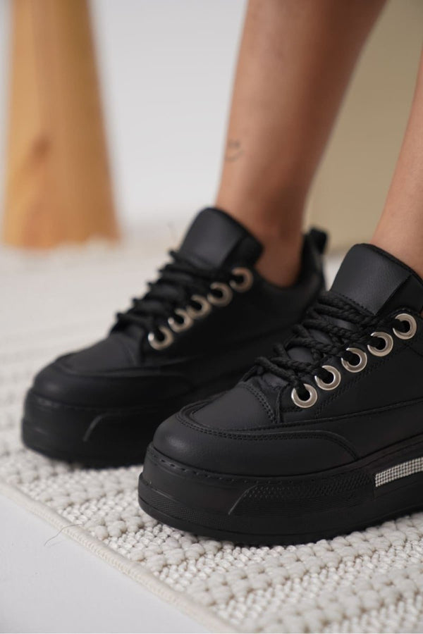 Scarpax Alice Kadın Siyah Tabanlı Siyah Gizli Topuklu Sneaker