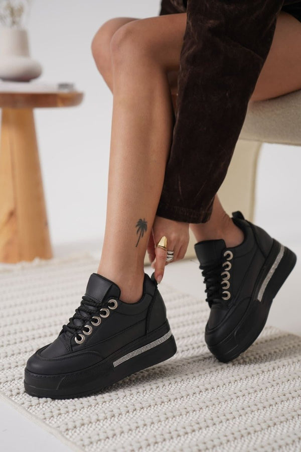 Scarpax Alice Kadın Siyah Tabanlı Siyah Gizli Topuklu Sneaker