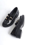Scarpax Caro Rugan Siyah Gold Tokalı Kadın Loafer - SCARPAX