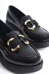 Scarpax Caro Rugan Siyah Gold Tokalı Kadın Loafer