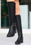 Scarpax Emrat Siyah Cilt Topuklu Çizme