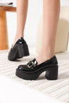 Scarpax Felice Siyah Rugan Gold Tokalı Kadın Loafer - SCARPAX