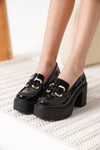Scarpax Felice Siyah Rugan Gold Tokalı Kadın Loafer - SCARPAX